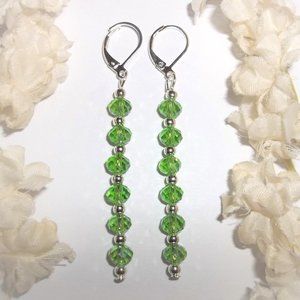 Green Earrings, Long Earrings, Dangle Earrings, Beaded Earrings, Jewelry 7227